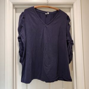 Cato Navy Blue Blouse Size 22 Plus Size Puff Sleeve V-Neck Casual Chic Top